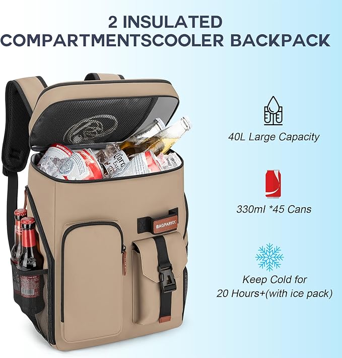 Insulated Cooler Backpack,33/45 Cans Multifunctional Double Deck Leakproof Cooler Bag with Sternum Strap,Large Capacity Lightweight Travel Camping Beach Backpack
