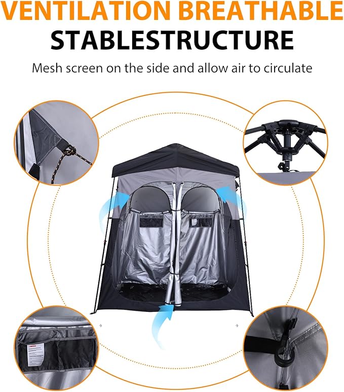 Nice C Camping Shower Tent, Instant Pop Up Privacy Changing Tent, Outdoor Shower Enclosure, Toilet Tents, Camping Bathroom, Oversize (2 Room)