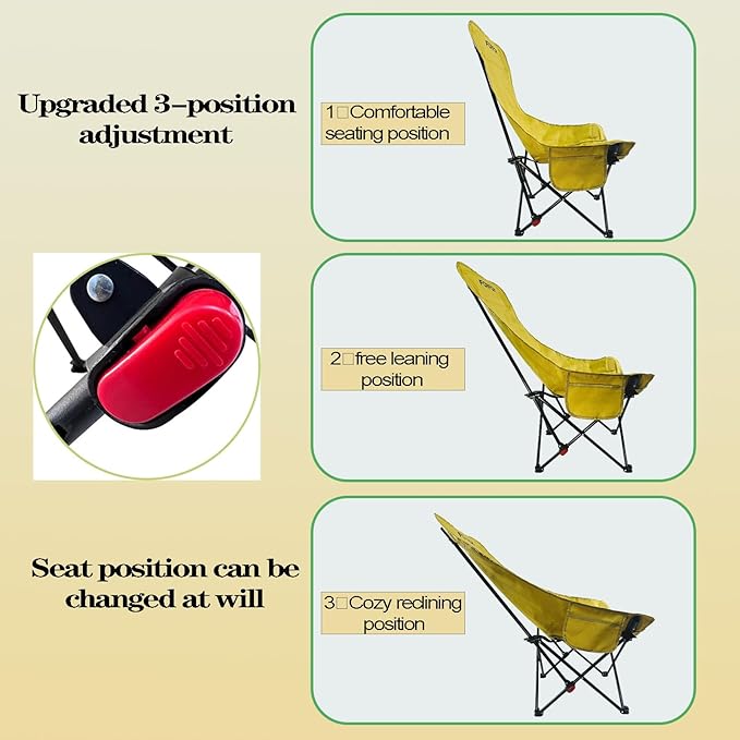 Adjustable Portable Folding Camping Chair with High Back, Side Pockets, Headrest, Lightweight Lawn Chair for Outdoor Camping, Beach, Leisure and Adults (Khaki Single Cloth Thin)