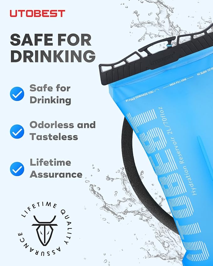 UTOBEST Hydration Bladder,TPU Water Bladder,Water Bladder for Hiking Backpack,BPA Free,Wide Opening,Leak-Proof,Water Reservoir for Hiking Cycling Camping Running