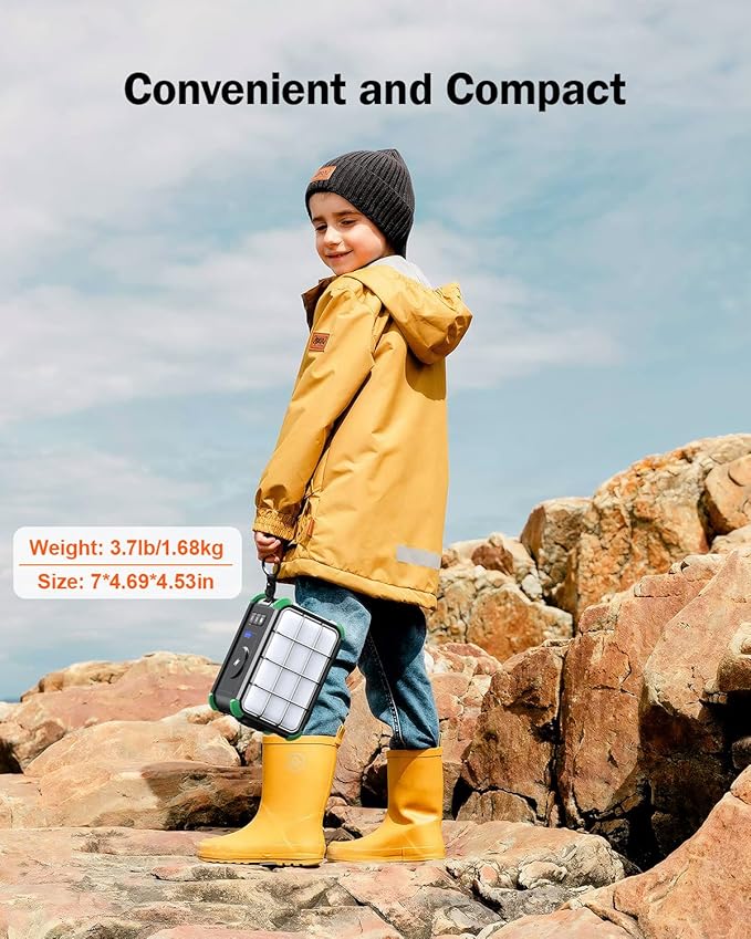 BROWEY Portable Power Station 153Wh Small Solar Generator with Hand Crank 120V 150W AC Outlet Lithium Battery Power Bank, Wireless Charging Emergency Charger for Outdoor Camping Travel Home Backup