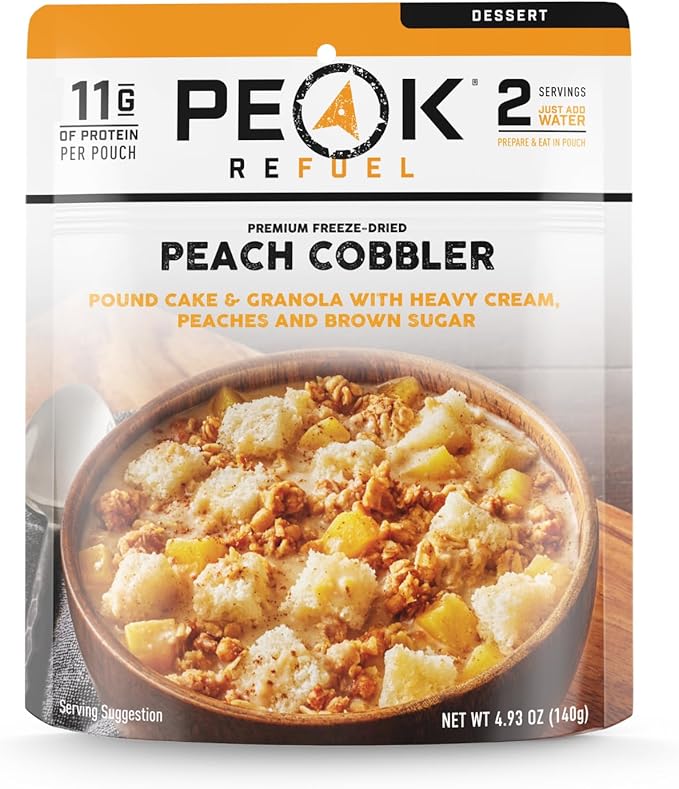 Peak Refuel Cobbler | Protein | Calories | 100% Real Ingredients | Premium Freeze Dried Backpacking & Camping Food | 2 Servings | Ideal MRE Survival Meal or Dessert