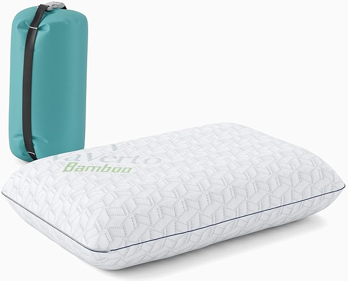 Vaverto Small Memory Foam Bed Pillow for Camping - Compressible Medium Firm, Breathable Cover, Machine Washable, Ideal Backpacking