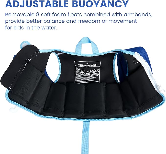 Gogokids Swim Vest for Kids Learn to Swim, Toddler Floaties Fit 20-50 lbs Girls & Boys, Buoyancy Jacket Swimming Aid with Duel Adjustable Safety Strap and Padded Crotch Straps