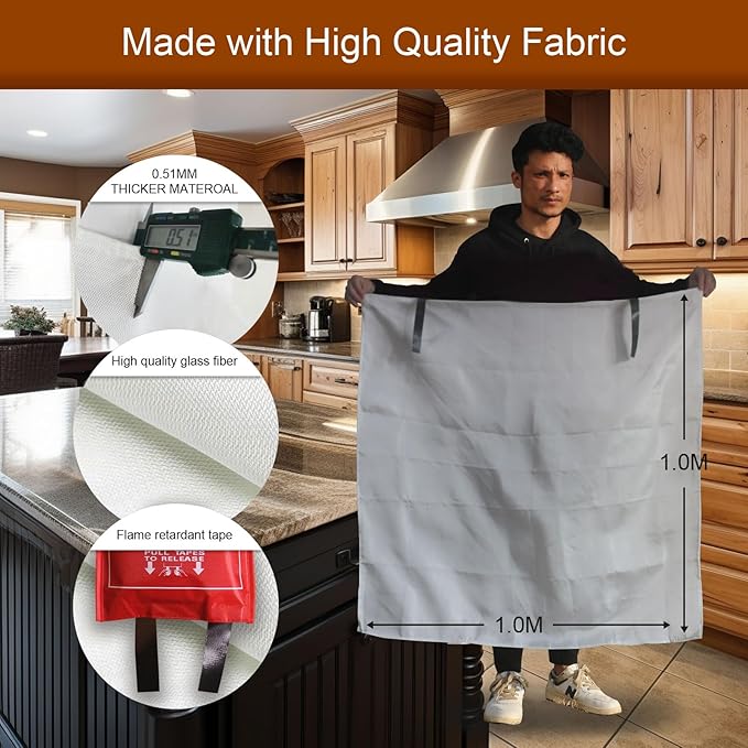 Emergency Fire Blanket for Home and Kitchen- White-A 2Pack39.3 x39.3 Fiberglass Fire Blankets Emergency for House Fireplace, Grill, BBQ,Camping Car,Ship,Warehouse Emergency Survival Safety