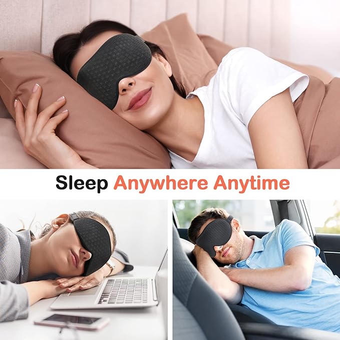 INNELO 3D Contoured Sleep Mask for Side Sleepers, 100% Light Blocking Sleeping Mask for Men & Women, Soft, No Pressure on Eyes, Airplane Blindfold for Travel, Night Eye Cover for Nap, Yoga, Black
