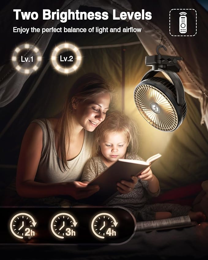 FRIZCOL 24000mAh 8 Inch Portable Clip On Fan,Battery Operated Golf Cart Fan with Lights and Remote, USB Fans Small Desk Fans Personal Quiet Fans for Office Stroller Bedroom and Camping
