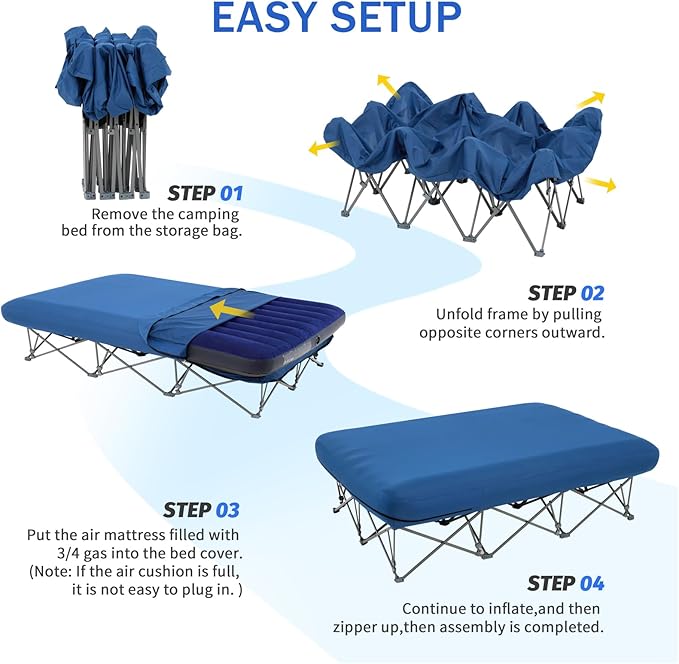 KAMPKEEPER Camping Cot,Camping Cots for Adults,Folding Camping Cot with Inflatable Air Mattress and Carry Bag,for Outdoor Travel Camp Beach Vacation (not Included The Airpump)