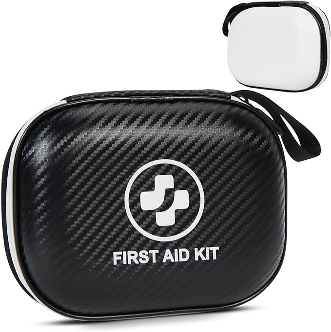Small First Aid Kit - 185 Pieces Waterproof Emergency Kit for Home, Car, Travel, Camping, Hiking & Outdoor - Portable Hard Case Survival Kit with Premium Supplies(Black/White)