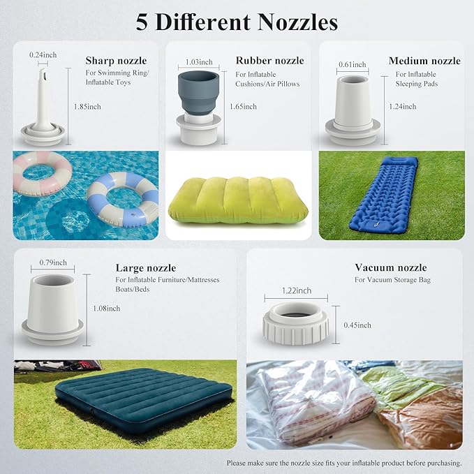 LIBERRWAY Electric Air Pump for Inflatables - Rechargeable Tiny Pump - Cordless Portable Air Pump with Camping Lantern, Quick-Fill Air Mattress Pump for Camping, Pool Floats