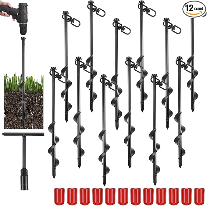 Reginary Ground Anchors Screw in Tent Stakes Heavy Duty Trampoline Anchors High Wind for Camping Canopy Carport Sheds Beach Sand Stakes Metal Swing Set