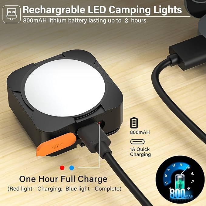 Rechargeable Camping Lights FLY2SKY 4Pcs Black Tent Lights Mini Flashlight Portable LED Camping Lantern Survival Gear Camping Accessories for Hiking Backpacking Fishing Hurricane Emergency Outage