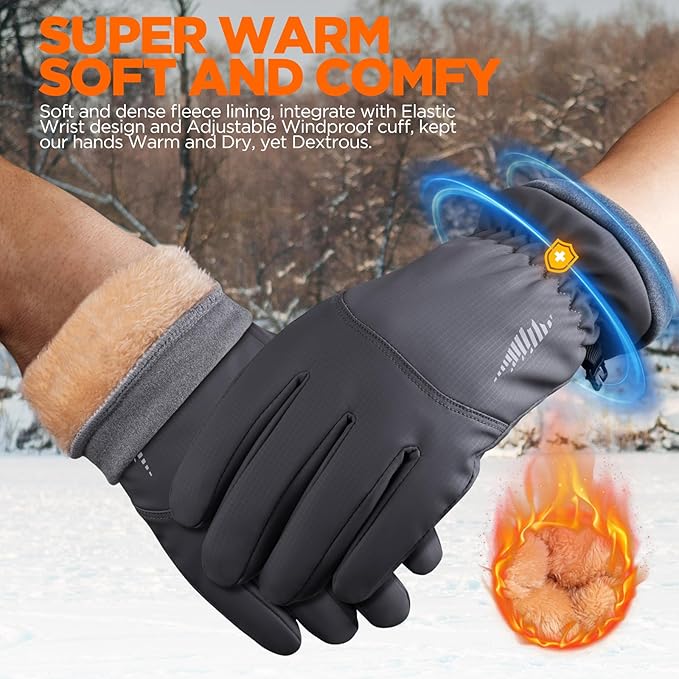 rivmount Winter Waterproof Ski Snow Warm Gloves for Women Men, Windproof Cold Weather Thermal with Touchscreen Fingers, for Running Driving Cycling Hiking Biking Outdoor Sports Daily Work