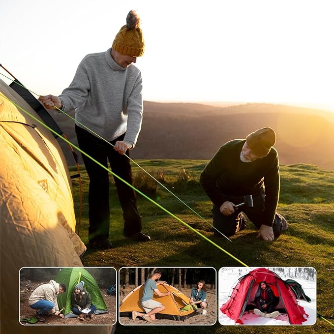 12 Pack Tent Stakes, 7-inch Ultralight Aluminum Ground Pegs with Reflective Pull Ropes, Tri-Beam Stake in a Carrying Bag, for Camping, Backpacking, Hiking, Hammocks and Canopy, Red