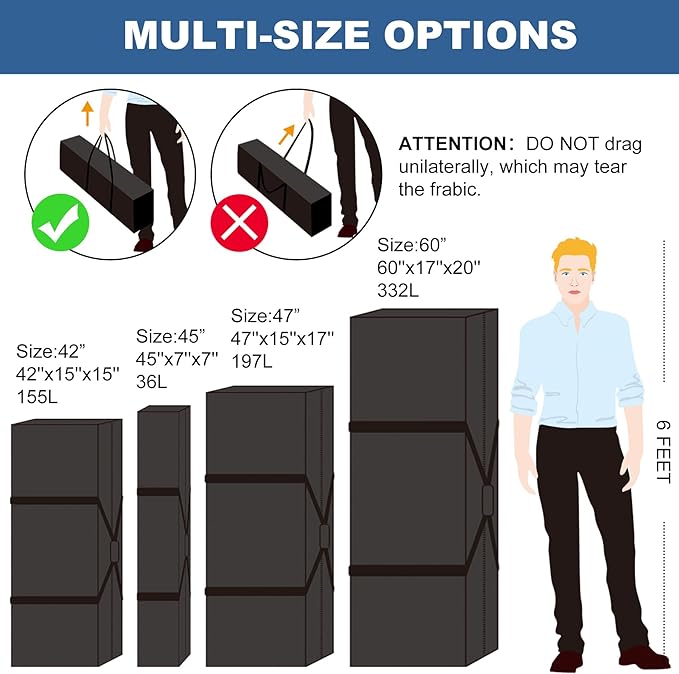 COOLBEBE 60" Sports Duffle Bag - 332L Extra Large Travel Duffel Luggage Bag with Upgrade Zipper, Sturdy & Water Resistant Long Duffle Bag for Camping Moving (Black 60inch)