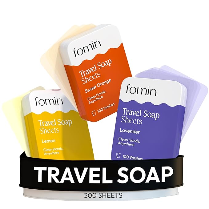 FOMIN - Antibacterial Paper Soap Sheets Tin for Traveling - (300 Sheets) Variety Pack - Portable Travel Hand Soap Sheet, Dissolvable Mini Camping Hand Soap for Hand Washing