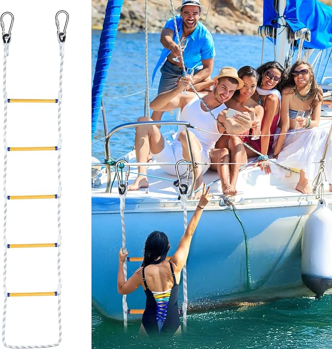 Heavy Duty 5-Step Boat Rope Ladder – 400lbs Capacity, Extra-Long Design for Easy Boarding. Ideal for Inflatable Boats, Fishing Boats, Kayaks, motorboats, and Canoes. Perfect for Safe Marine use.