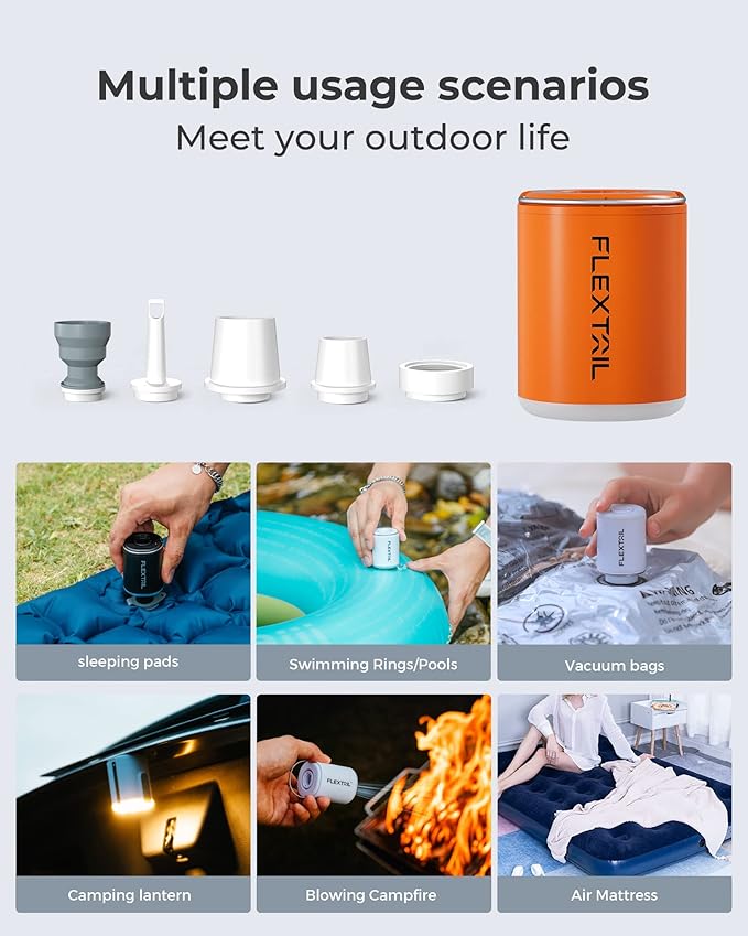 FLEXTAILGEAR Air Pump for Inflatables with Camping Lantern, Tiny Pump 2X, 4kPa Portable Air Pump Rechargeable Air Mattress Pump with Magnetic Design, for Sleeping Pads Pool Floats Swimming Rings