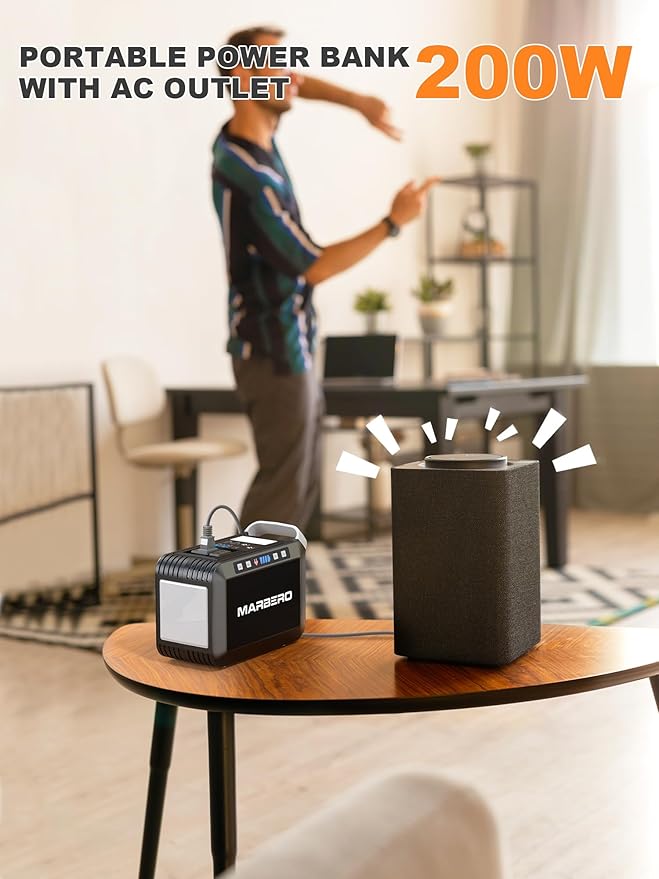 MARBERO 148Wh Portable Power Station Camping Portable Power Bank with AC Outlet 200W Camping Generator 40000mAh Battery Pack Solar Power Station for Outdoor Camping Home Office Emergency