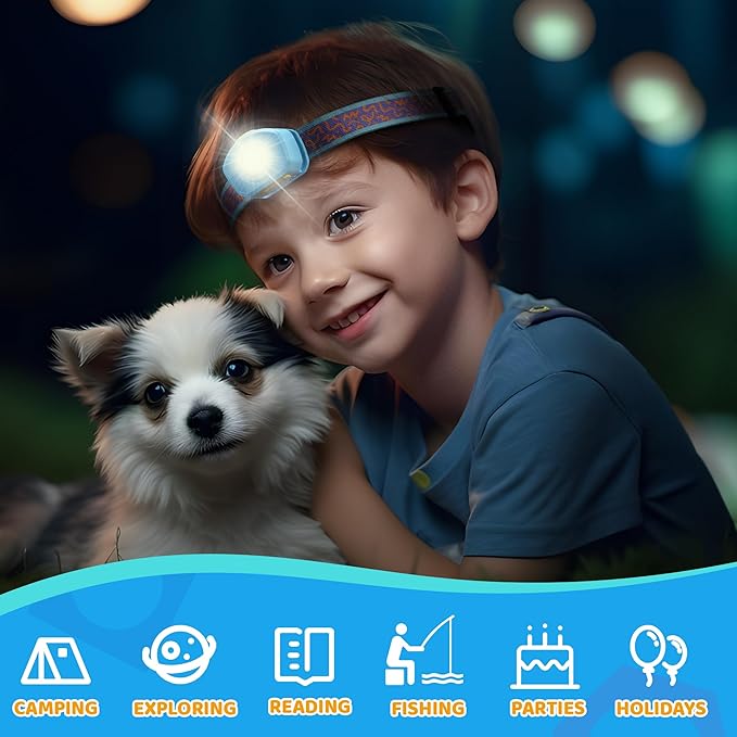 EverBrite LED Headlamp Rechargeable Kids Headlamp with RGB Mode and Adjustable Headband, 3 Modes Multicolor Headlamp for Camping, Reading, Exploring, Halloween, Christmas