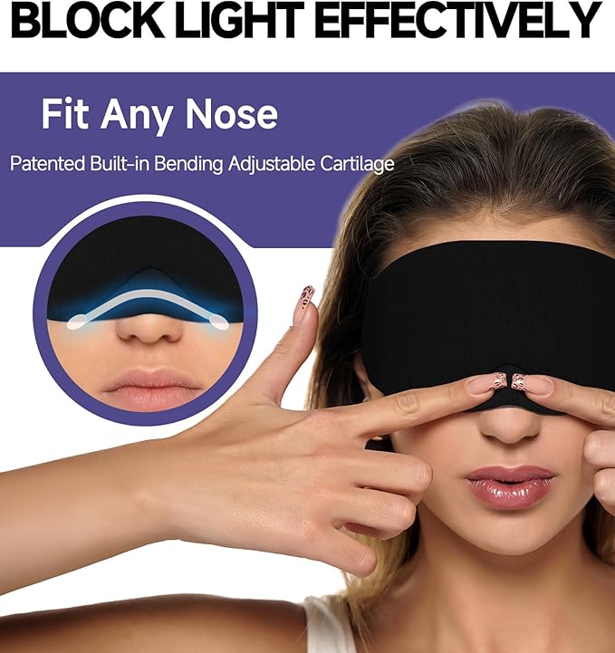 Mavogel Cotton Sleep Eye Mask - Updated Design Light Blocking with Adjustable Nose Bridge, Soft and Comfortable Night Eye Mask for Men Women, Eye Blinder for Shift Work, Includes Travel Pouch, Black