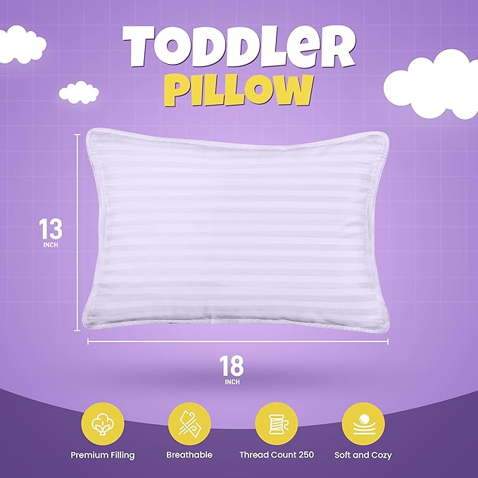 Utopia Bedding Toddler Pillow (Lavender, 2 Pack), 13x18 Pillows for Sleeping, Soft and Breathable Cotton Blend Shell, Small Kids Pillow Perfect for Toddler Bed and Travel (Intended for Age 2 and up)