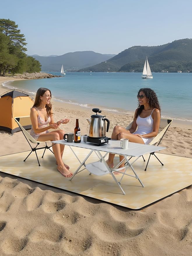 ONEFOREST Camping Table with 2 Camping Chairs and Picnic Blanket, Blanket Tote to Organize Table and Chairs for Outdoor Hiking Picnics BBQ Cooking