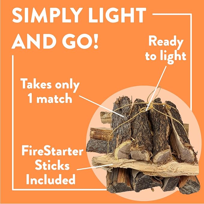 19 LB. Campfire Wood Bundle, Juniper, Pinion, Mesquite & Fatwood Firestarter Sticks by Billy Buckskin Co., 1 Click Fire to Light, Split Seasoned Firewood Logs for Bonfire, Campfire, Fire Pit, Grilling