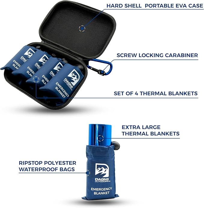 Emergency Mylar Thermal Blanket 4 Pack. Space Blankets for Survival Kits & Extreme Cold Weather - NASA Designed - Perfect for Camping Survival, Bug Out Bag, Hiking, Car Survival