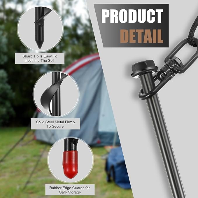 Reginary Ground Anchors Screw in Tent Stakes Heavy Duty Trampoline Anchors High Wind for Camping Canopy Carport Sheds Beach Sand Stakes Metal Swing Set