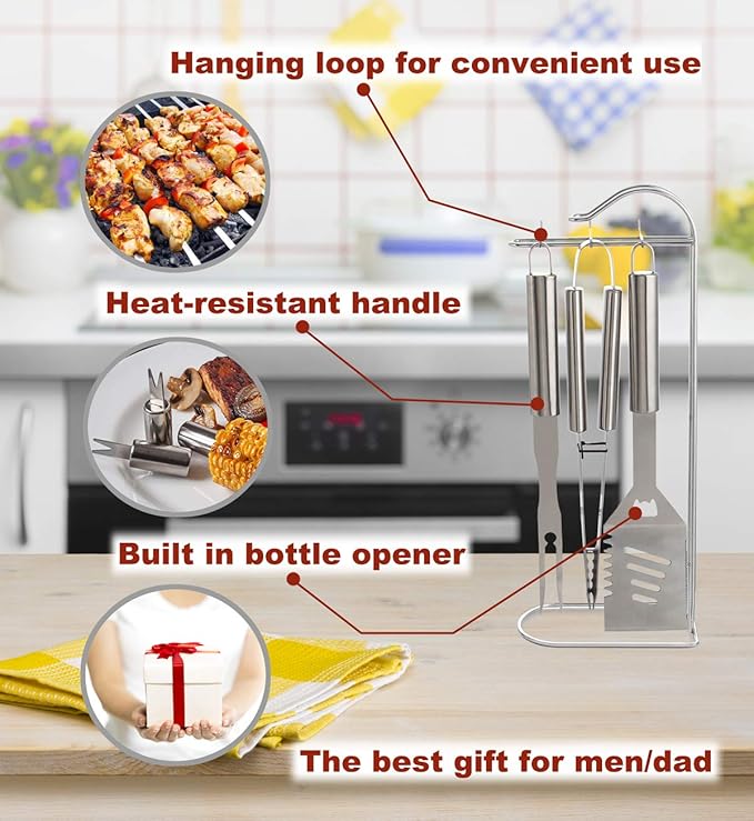 ROMANTICIST 20pcs Heavy Duty BBQ Grill Tool Set in Case - The Very Best Grill Gift for Father's Day and Christmas - Professional BBQ Accessories Set for Outdoor Cooking Camping Grilling Smoking