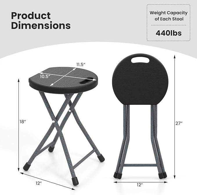 Goplus Folding Stool, 2 Pack 18 inch Foldable Camping Stool for Adults with 440 lb Capacity, Portable Plastic Fold up Stool, Collapsible Round Stool with Handle for Fishing Hiking Gardening BBQ
