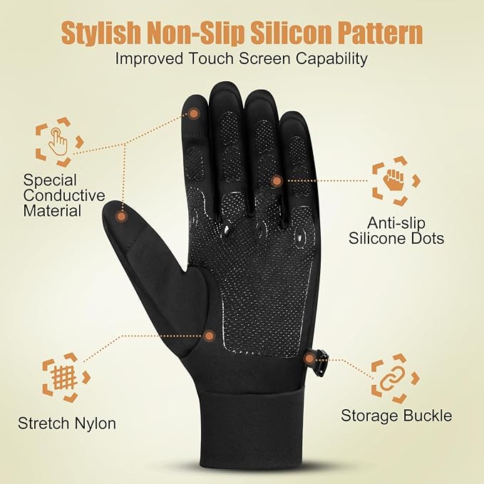 Lightweight Winter Running Gloves for Women and Men, Touch Screen Fingers for Cold Weather, Warm Liner Gloves for Ski, Snow, Hiking, Driving, Camping, Cycling Windproof