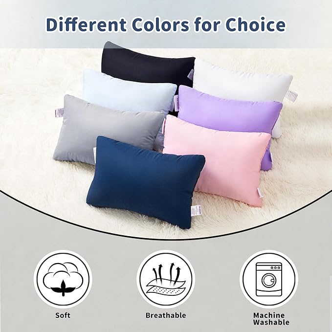 Pro Goleem Small Pillow 11’’x6’’x2.5’’ for Camping and Traveling with Name Tag Mini Tiny Pillow for Kids Sleeping and Chair Car Air Nap Neck Lumbar Knee Rest Pillows, Black