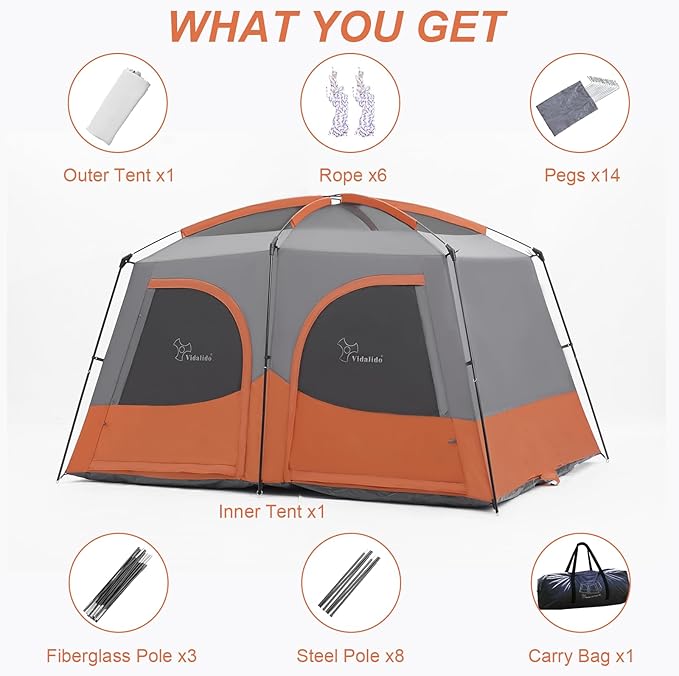 Vidalido Tents，3-4 Person Camping Tent with Extended Vestibule，Weather Resistant Family Tents with Breathable Mesh Windows，Easy Install Waterproof Outdoor Tent for Backpacking and Camping Hiking