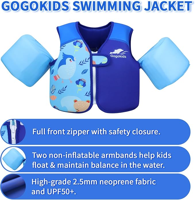 Gogokids Toddler Swim Vest, Kids Floaties for 20-50 lbs Girls & Boys, Buoyancy Jacket Swimming Aid with Water Wings for 2-6 Years, Pool/Beach