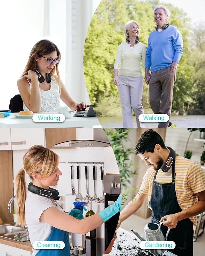 Neck Fan, Hands Free Bladeless Neck Fans Portable Rechargeable, 360° Cooling Neck Fan, 4 Speeds, Quiet, 5200 mAh Battery Operated USB Wearable Personal Fan Gifts for Women, Travel, Outdoor