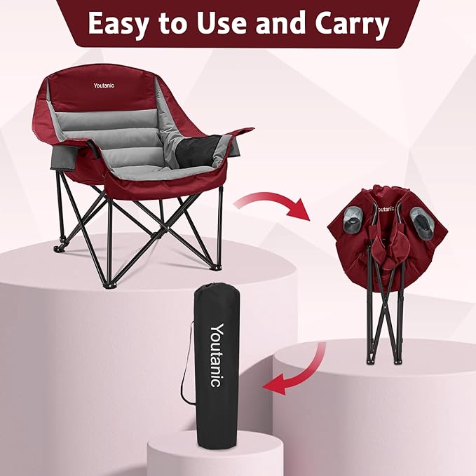 Oversized Camping Chair, Portable Folding Camping Chairs with Side Pocket, Cup Holder and Carry Bag, Heavy Duty Outdoor Camping Chairs for Adults, Fishing, Sports, Trip, up to 400lbs, Style 3