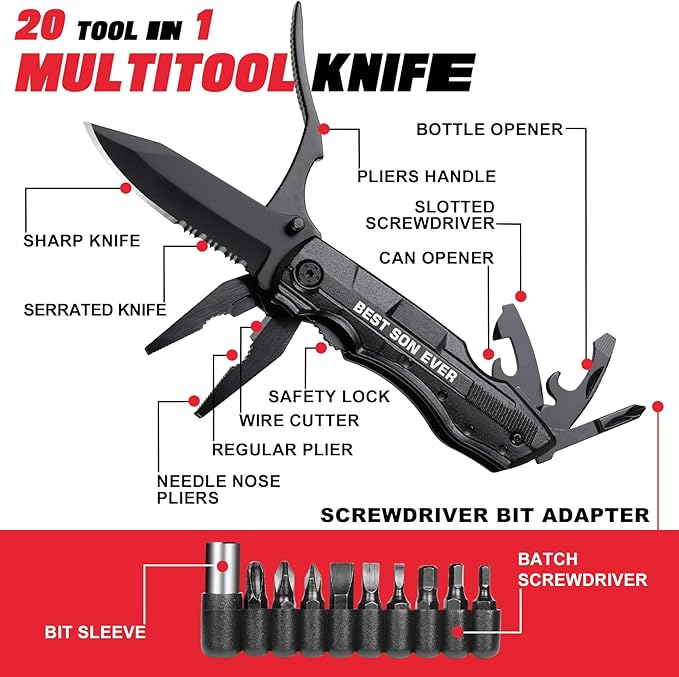 Gifts for Son, BEST SON EVER Multitool Knife, Son Gifts for Christmas, Son Gifts from Mom Dad, Best Son Gifts, Son Birthday Gift, Gifts Idea for Son