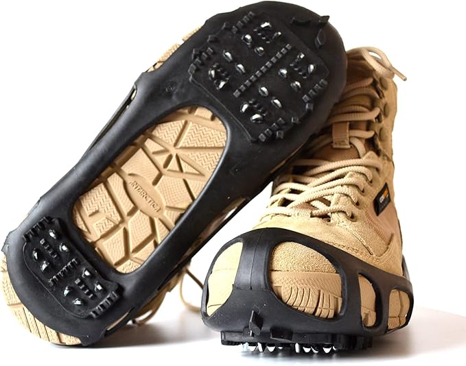 Ice Cleats Traction Crampons for Shoes and Boots - Anti-Slip Walking on Snow and Ice - Overshoe Rubber Grippers With 24 Studs - Slip-on Stretch Footwear for Men and Women