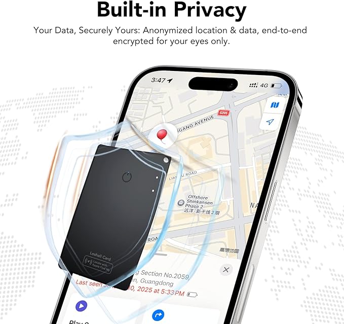 CASCHO Wallet Tracker Card [Apple MFi Certified] Air Tracker Tag, 0.06in Rechargeable Smartcard Work with Apple Find My, Keys Finder and Item Locator for Passport, Bags, Laptop, Black 1 Pack, iOS only