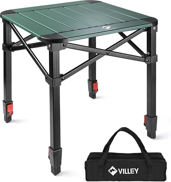 VILLEY Folding Camping Square Table with Carry Bag, Lightweight Aluminum Adjustable Square Table for Outdoor, Camping, Picnic, Backyards, BBQ (M)