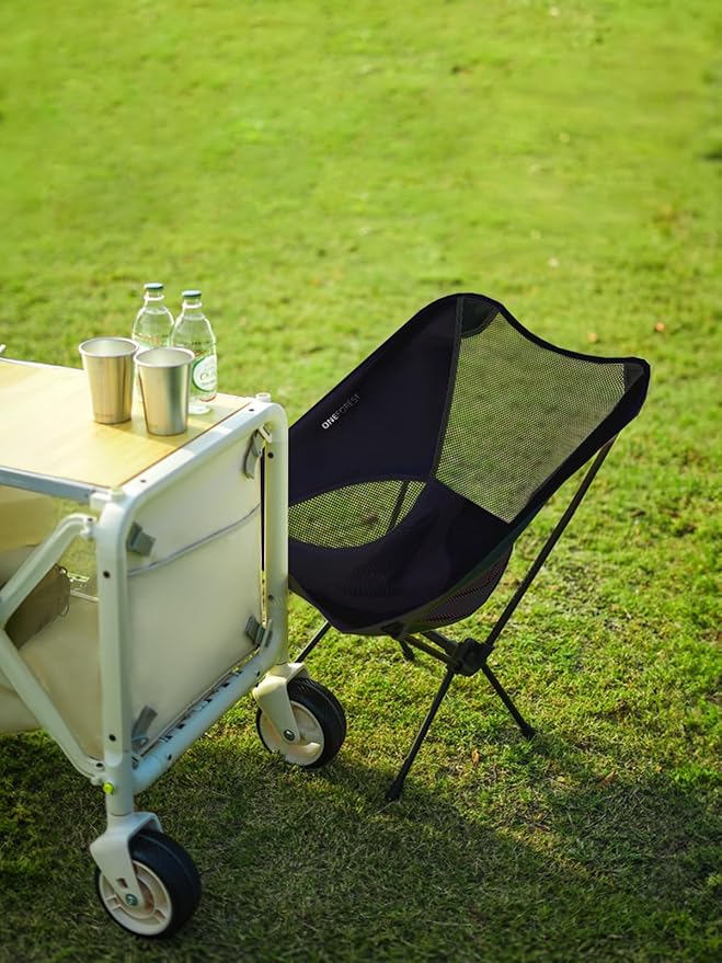 ONEFOREST Camping Chair, Foldable Portable Backpacking Chair for Beach Camp Hiking Outdoor Sport, Black