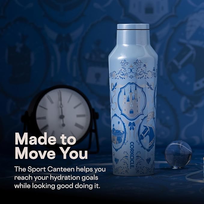 Corkcicle Disney Princess Sport Canteen - Keeps Drinks Cold for 25 Hours - Triple-Insulated Stainless Steel - Screw-On Cap - Summer Drinkware Gift - Keeps Drinks Ice Cold - 20 oz - Cinderella