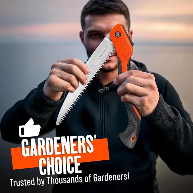 GROWIT Folding Camping saw 11 Inch - Heavy Duty Pruning Saw with Triple-Cut SK5 Blade, 7 TPI Razor Teeth for Tree Trimming, Wood Cutting, Camping, Bushcraft, and Gardening