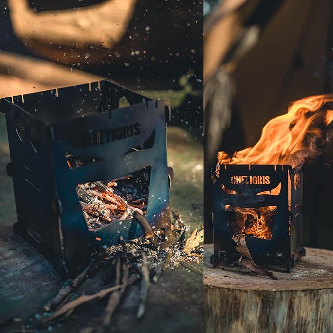 OneTigris ROCUBOID Camping Backpacking Titanium Stove Portable Foldable Burning Wood Stove for Outdoor Hiking Picnic BBQ,Weights 460g/16.2oz