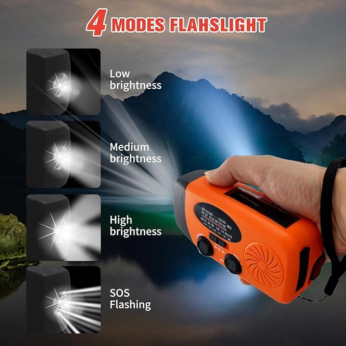 Solar Emergency Hand Crank Weather Radio, Portable Self Powered NOAA AM/FM Radios with SOS Alarm LED Flashlight 5000mAh Power Smart Phone USB Charger for Camping (5000mAh Orange)