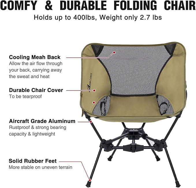 MOON LENCE Portable Camping Chair Backpacking Chair - The 4th Generation Ultralight Folding Chair - Compact, Lightweight Foldable Chairs for Hiking Mountaineering, Beach