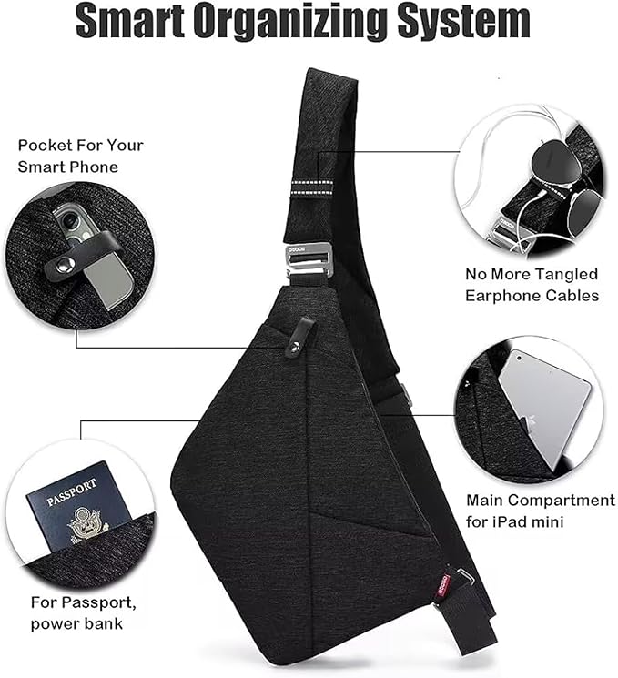 Anti Theft Crossbody Bags Sling Bag for Women Men Waterproof Wander Bag for Sports and Travel. (4.0Black, Small)