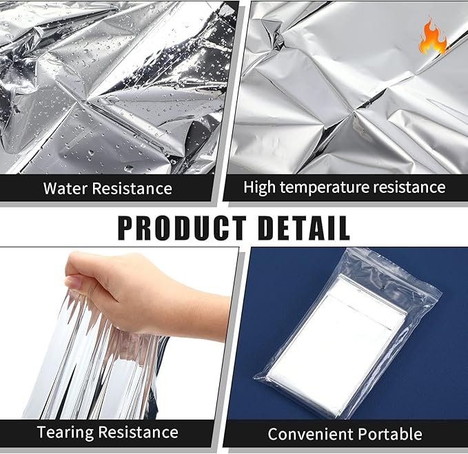 100 Pack 2 Size Silver Mylar Thermal Survival Blankets for Outdoors Camping Hiking First Aid Adult Kid